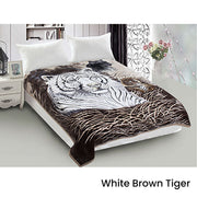 800GSM Luxury Reversible Animal Mink Blanket Queen 200 x 240 cm White Brown Tiger V442-ABR-BLANKET-800GSM22TIGER-WHITEBROWN-QS