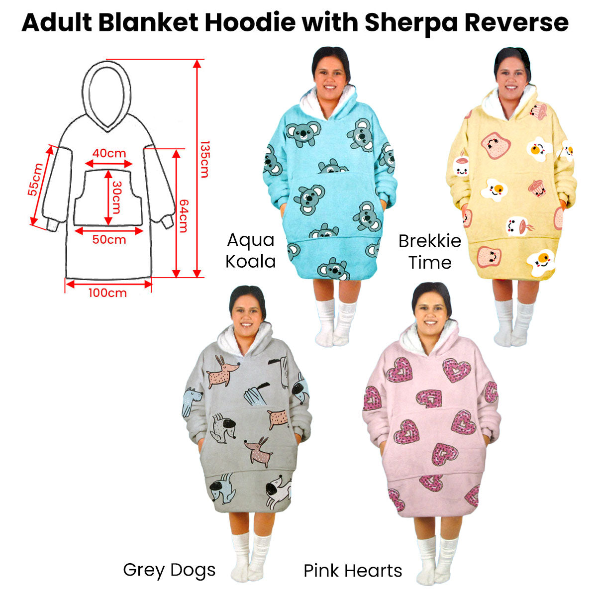 Adult Women Comfy Warm Blanket Hoodie with Sherpa Fleece Reverse Yellow Brekkie Time V442-ABR-BLANKET-ADULTHOODIEBREKKIE-YELLOW-SH