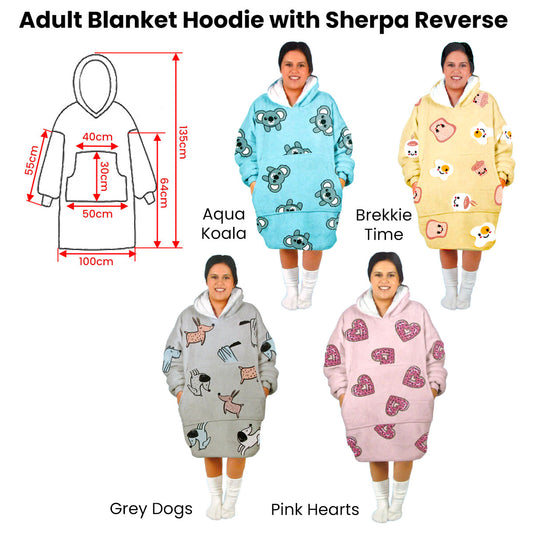 Adult Women Comfy Warm Blanket Hoodie with Sherpa Fleece Reverse Yellow Brekkie Time V442-ABR-BLANKET-ADULTHOODIEBREKKIE-YELLOW-SH