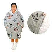Adult Women Comfy Warm Blanket Hoodie with Sherpa Fleece Reverse Grey Dogs V442-ABR-BLANKET-ADULTHOODIEDOGS-GREY-SH