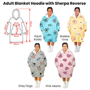 Adult Women Comfy Warm Blanket Hoodie with Sherpa Fleece Reverse Grey Dogs V442-ABR-BLANKET-ADULTHOODIEDOGS-GREY-SH