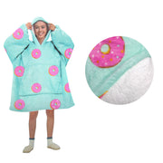 Blanket Hoodie with Sherpa Reverse Aqua Donuts V442-ABR-BLANKET-ADULTHOODIEDONUTS-AQUA-SH