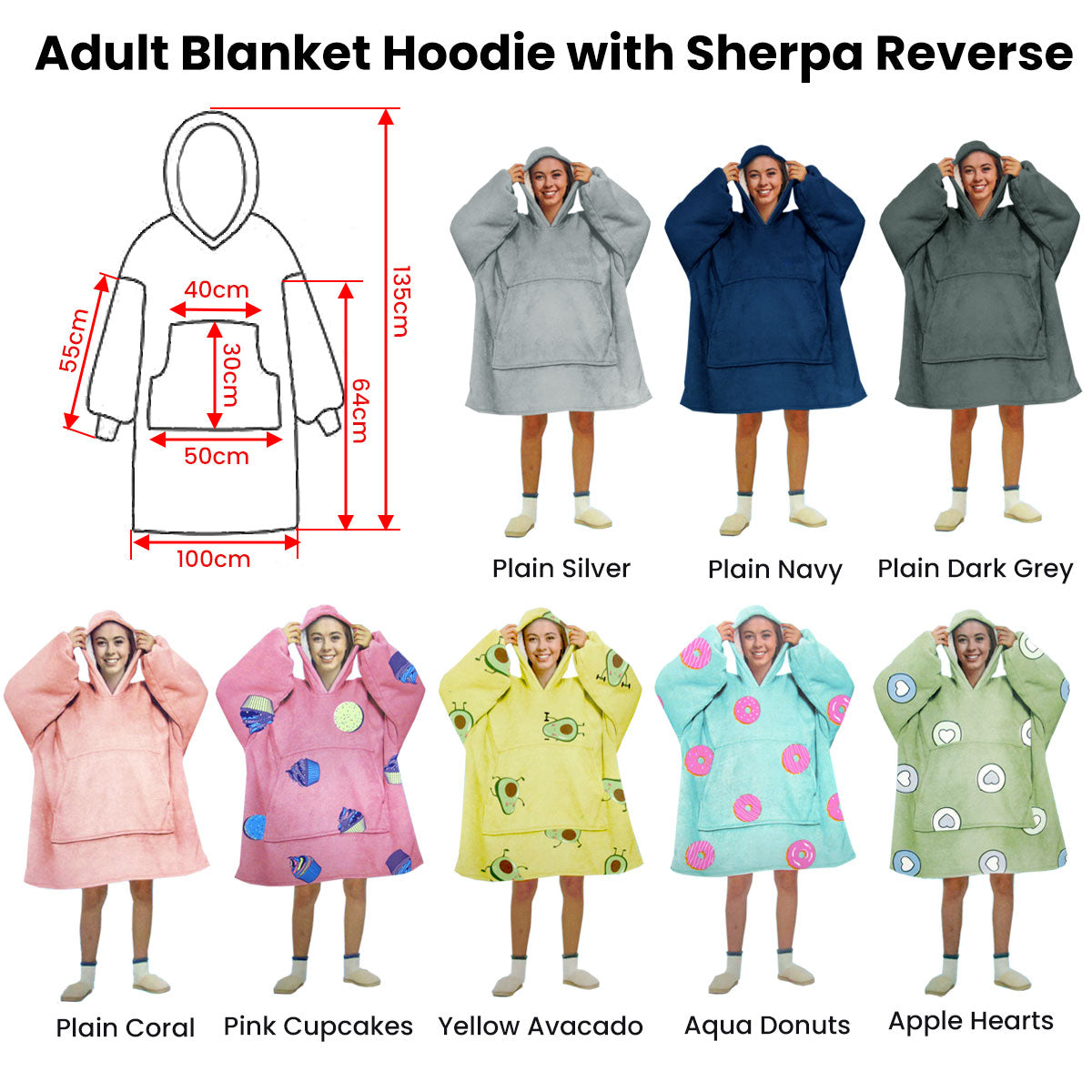Blanket Hoodie with Sherpa Reverse Apple Hearts V442-ABR-BLANKET-ADULTHOODIEHEARTS-APPLE-SH