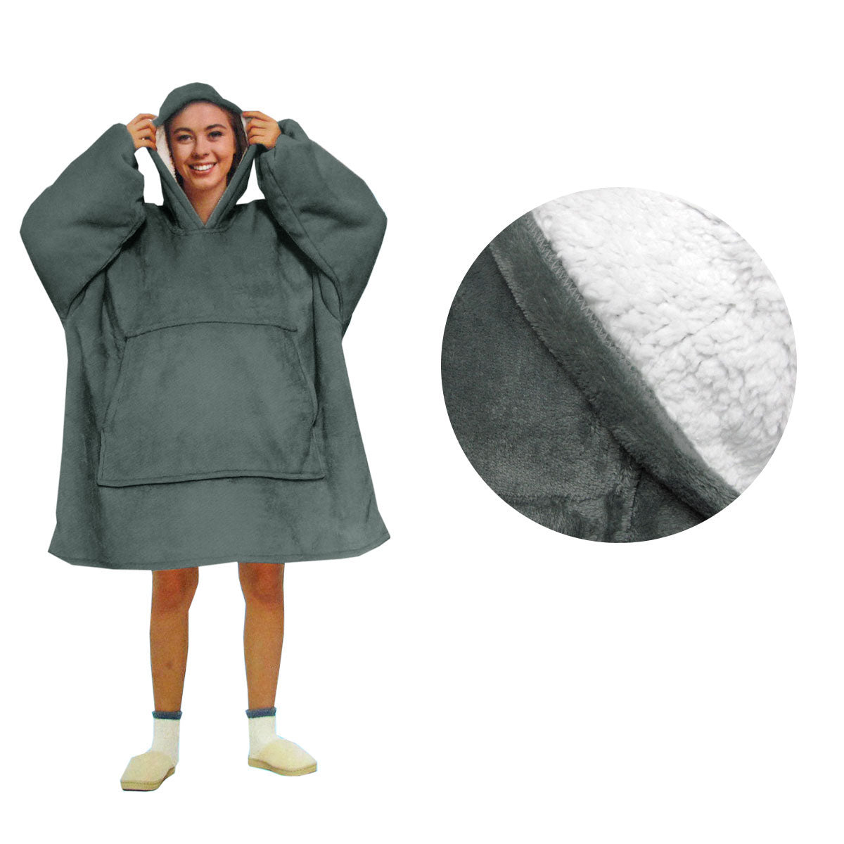 Blanket Hoodie with Sherpa Reverse Plain Dark Grey V442-ABR-BLANKET-ADULTHOODIEPLAIN-DARKGREY-SH