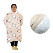 Girls Comfy Warm Blanket Hoodie with Sherpa Fleece Reverse Kawaii Cat V442-ABR-BLANKET-GHOODIEKAWAIICAT-TAUPE-SH