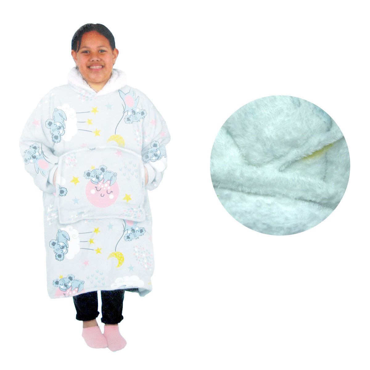 Girls Comfy Warm Blanket Hoodie with Sherpa Fleece Reverse Koala V442-ABR-BLANKET-GHOODIEKOALA-SILVER-SH