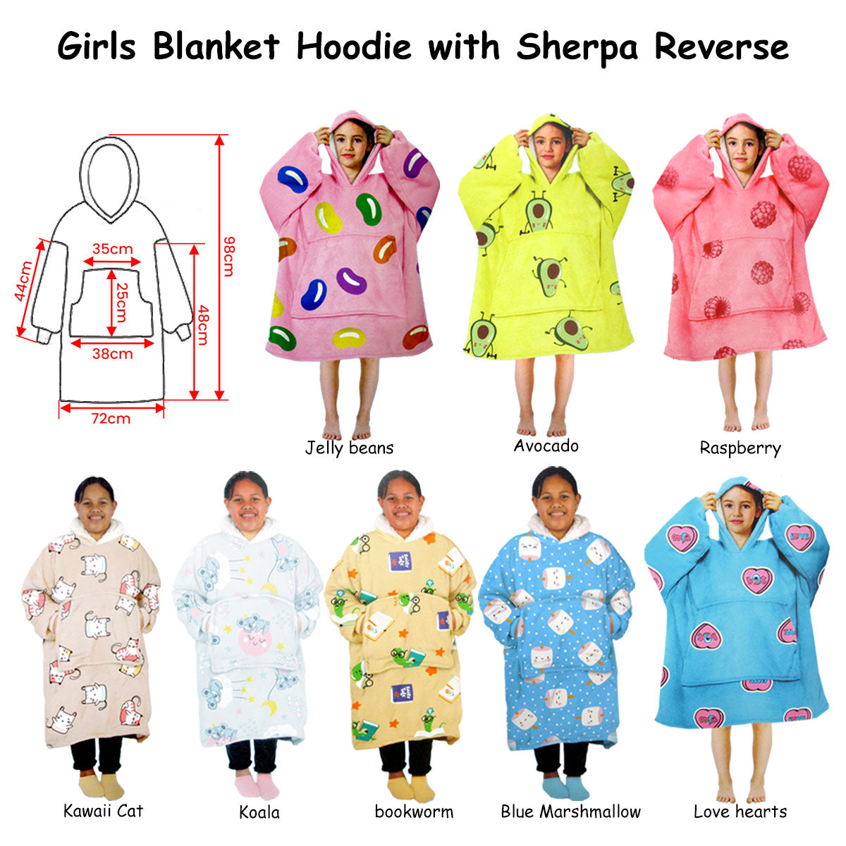 Girls Comfy Warm Blanket Hoodie with Sherpa Fleece Reverse Raspberry V442-ABR-BLANKET-GHOODIERASPBERRY-PINK-SH