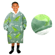 Blanket Hoodie with Sherpa Reverse Green Dinosaur V442-ABR-BLANKET-KIDSHOODIEDINOSAUR-GREEN-SH