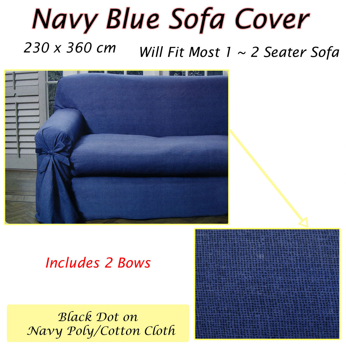 Navy Blue Dots Sofa Cover 1 to 2 Seater 230 X 360cm V442-ABR-COUCHC-DOT-1TO2SEATER-NAVY