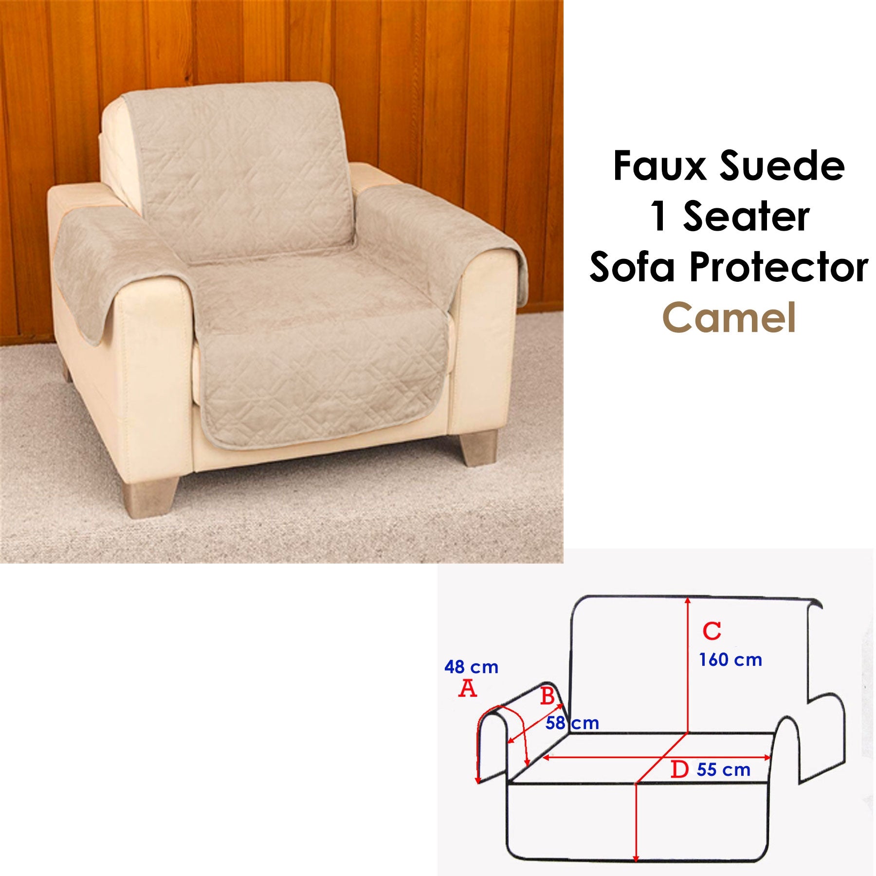 Faux Suede 1 Seater Sofa Protector Camel V442-ABR-COUCHC-PROTECTOR-1SEATER-CAMEL