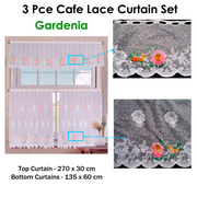 3 Pce Cafe Gardenia Lace Curtain Set V442-ABR-CURTAIN-3PCEGARDENIA-WHITE-RE