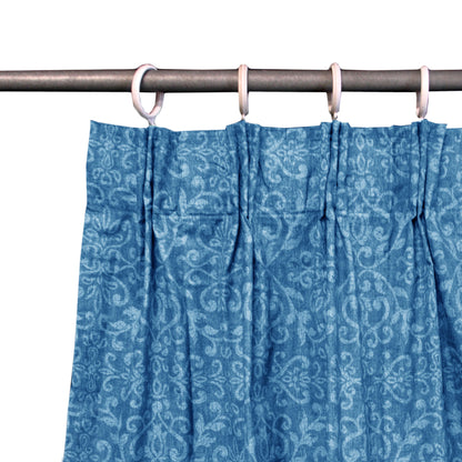 Pair of Acrylic Coated Damask Blue Tape Edge Curtains V442-ABR-CURTAIN-COATEDDAMASKTAPE-BLUE-RE