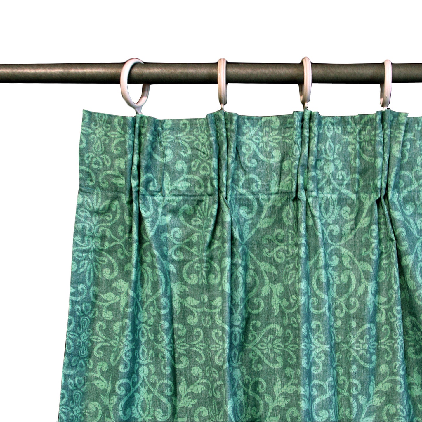 Pair of Acrylic Coated Damask Green Tape Edge Curtains V442-ABR-CURTAIN-COATEDDAMASKTAPE-GREEN-RE