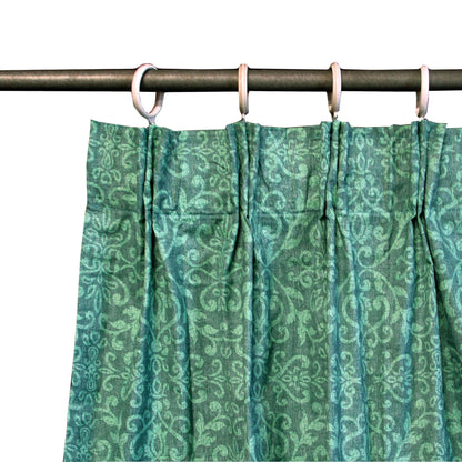 Pair of Acrylic Coated Damask Green Tape Edge Curtains V442-ABR-CURTAIN-COATEDDAMASKTAPE-GREEN-RE