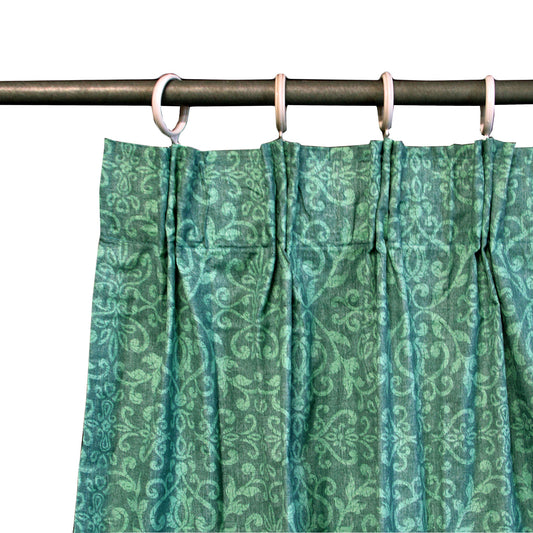 Pair of Acrylic Coated Damask Green Tape Edge Curtains V442-ABR-CURTAIN-COATEDDAMASKTAPE-GREEN-RE