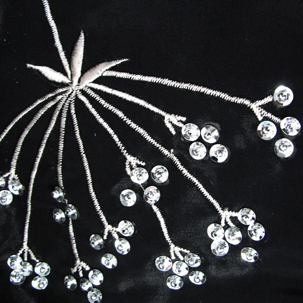 Pair of Embroidered Rod Pocket Curtains 150 x 213cm each Silver Petals V442-ABR-CURTAIN-EMBPETALS-BLACK-RE