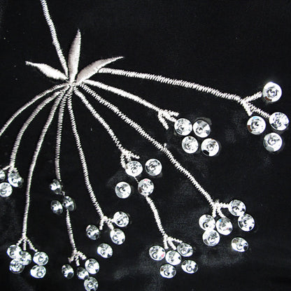 Pair of Embroidered Rod Pocket Curtains 150 x 213cm each Silver Petals V442-ABR-CURTAIN-EMBPETALS-BLACK-RE