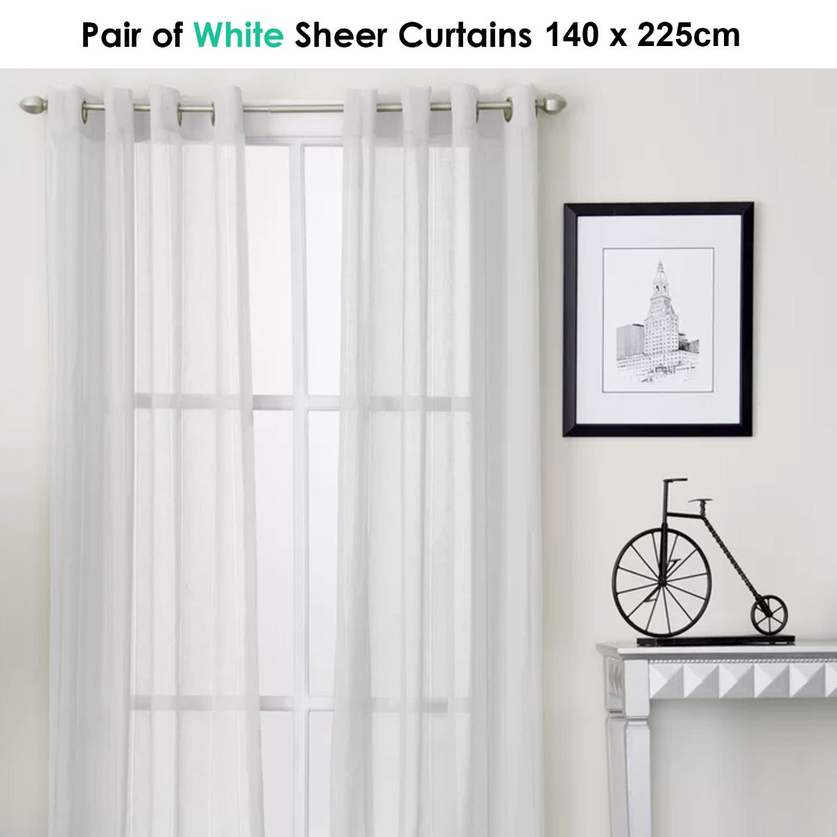 Pair of White Eyelet Sheer Curtains 140 x 225cm V442-ABR-CURTAIN-EYELETSHEER-WHITE-RE