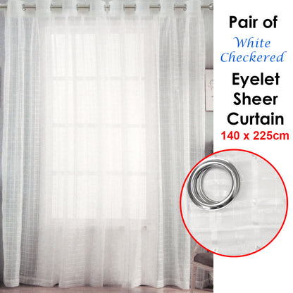 Pair of White Checkered Eyelet Sheer Curtains 140 x 225cm V442-ABR-CURTAIN-EYELETSHEERCHECKERED-WHITE-RE
