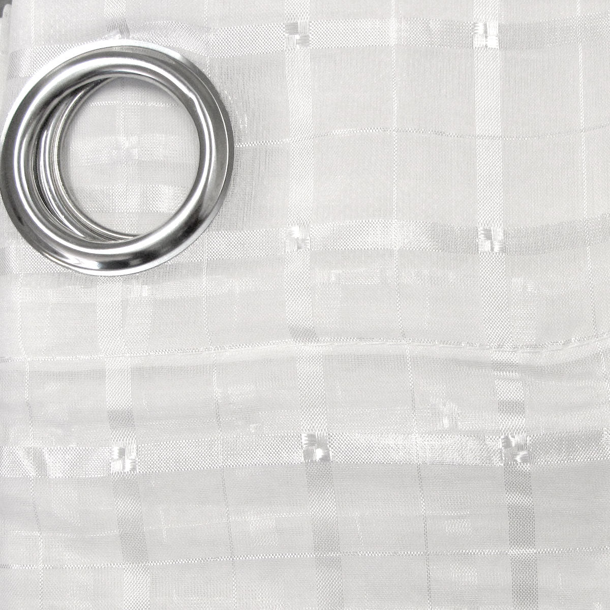 Pair of White Checkered Eyelet Sheer Curtains 140 x 225cm V442-ABR-CURTAIN-EYELETSHEERCHECKERED-WHITE-RE