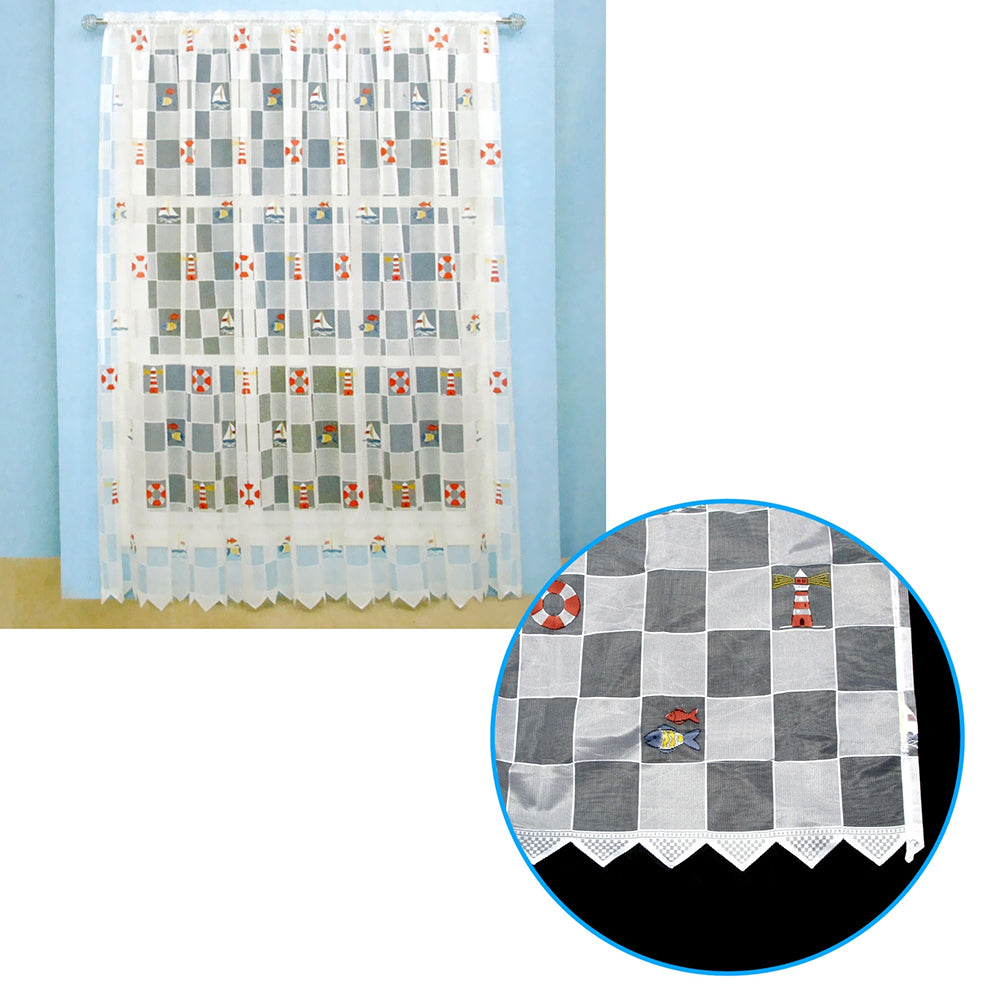 One Piece Kids CuteSheer Lace Curtain Under The Sea Sailing Boat V442-ABR-CURTAIN-LACEUNDERTHESEA-WHITE-RE