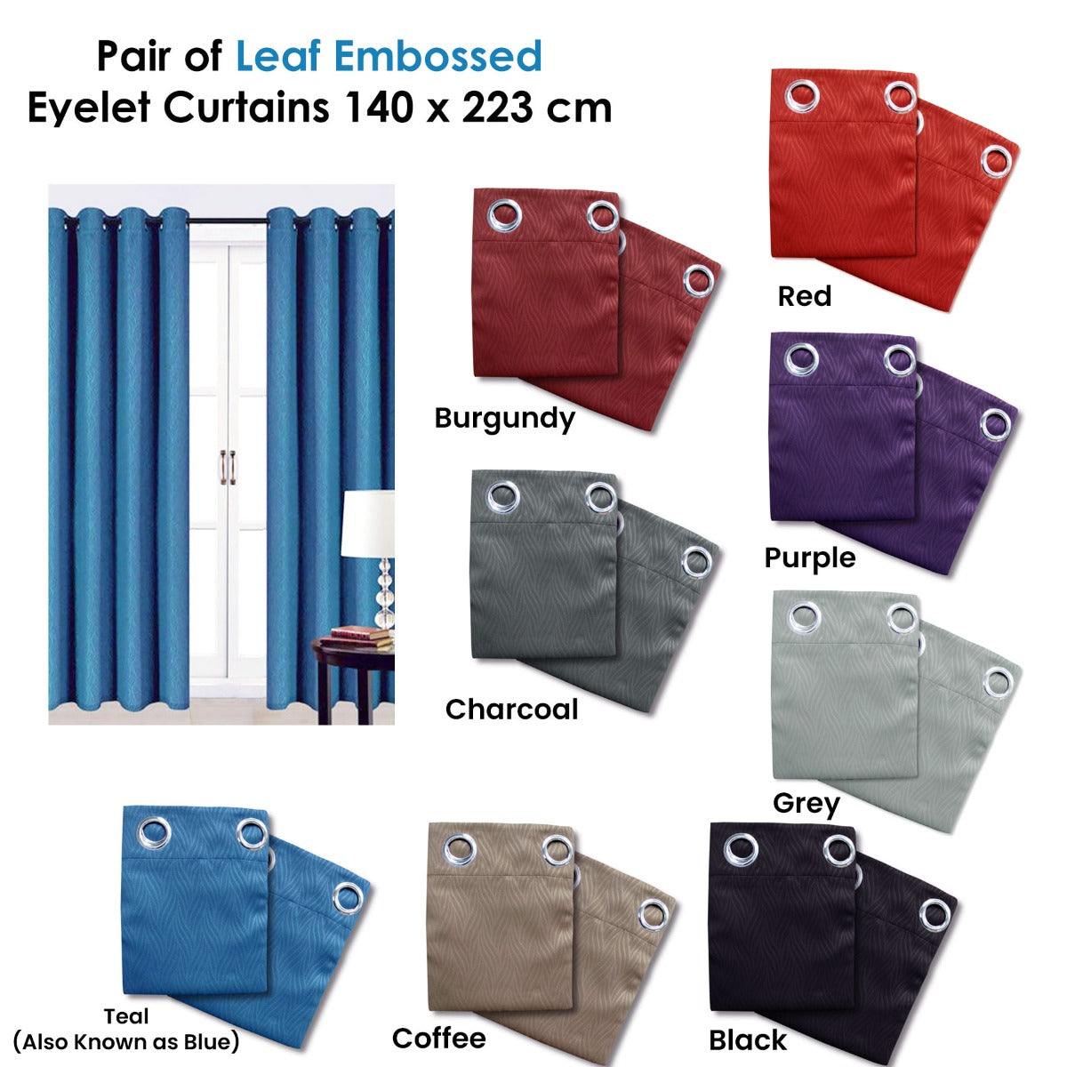 Pair of Blockout Embossed Eyelet Leaf Curtains Coffee V442-ABR-CURTAIN-LEAFEYELET-COFFEE-RE