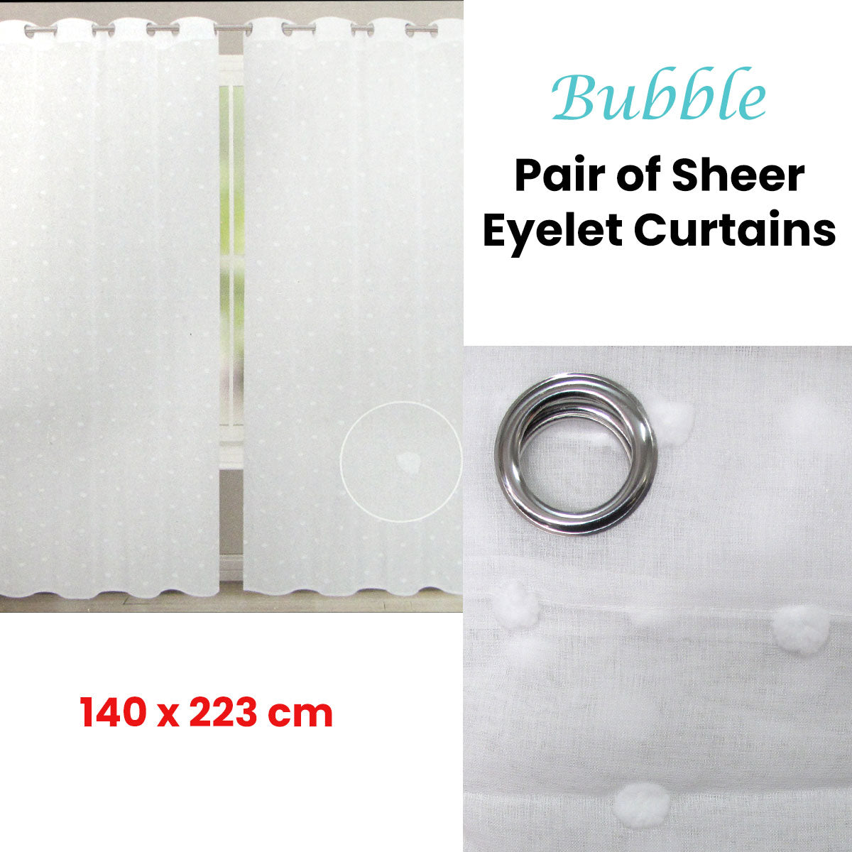 Bubble White Pair of Sheer Eyelet Curtains 140 x 223cm V442-ABR-CURTAIN-PAIRBUBBLEEYELET-WHITE-RE