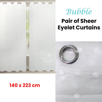 Bubble White Pair of Sheer Eyelet Curtains 140 x 223cm V442-ABR-CURTAIN-PAIRBUBBLEEYELET-WHITE-RE