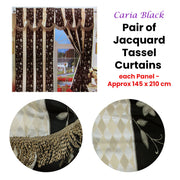 Pair of Caria Black Jacquard Tassels Unlined Curtains 145 x 210 cm V442-ABR-CURTAIN-PAIRCARIA-BLACK-RE