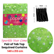 Pair of Organza Sequined Tab Top Curtains Sparkle Star Lime Green 140 x 213 cm V442-ABR-CURTAIN-SPARKLESTAR-LIME-RE