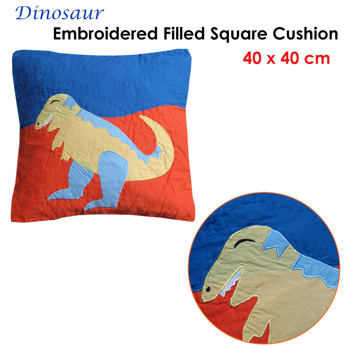 Dinosaur Embroidered Filled Cushion V442-ABR-CUSHION-DINOSAUR-MULTI-SQ