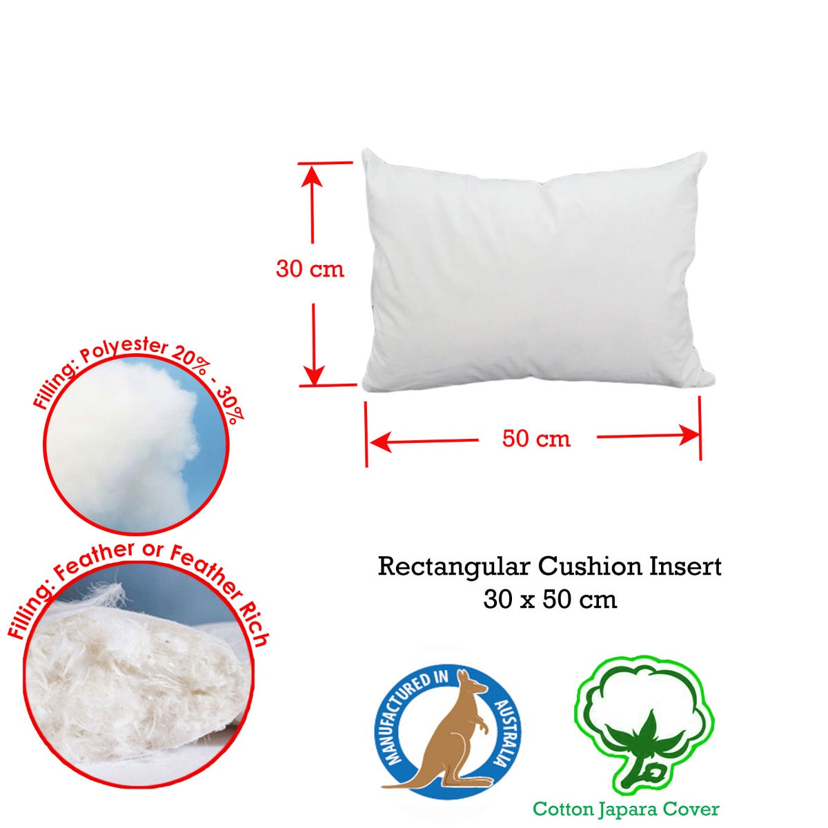 Duck Feather Rich Fill Cushion Inserter Rectangular 30 x 50cm V442-ABR-CUSHION-FEATHERINSERT30X50CM-WHITE-RE