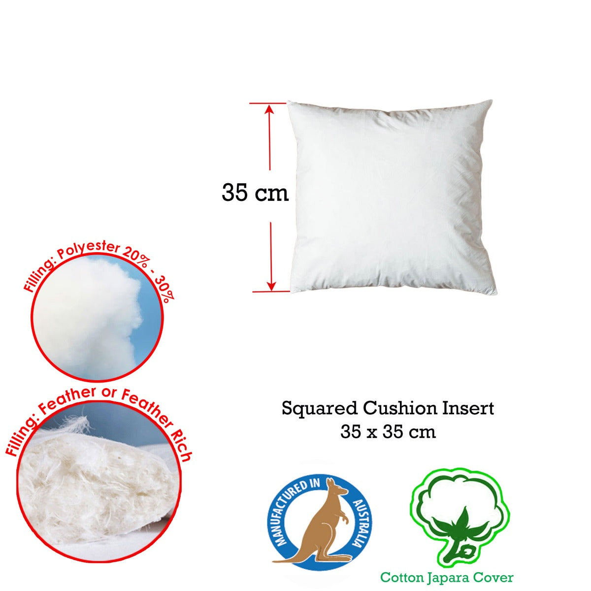 Duck Feather Rich Fill Cushion Inserter Square 35 x 35cm V442-ABR-CUSHION-FEATHERINSERT35CM-WHITE-SQ