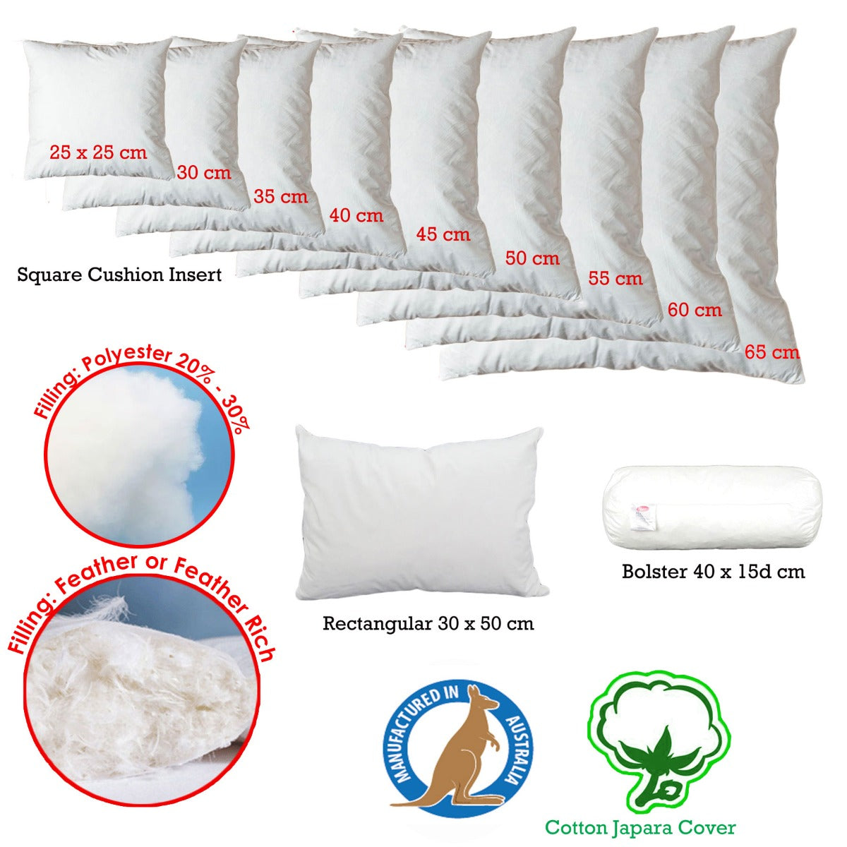 Duck Feather Rich Fill Cushion Inserter Square 65 x 65 cm V442-ABR-CUSHION-FEATHERINSERT65CM-WHITE-SQ