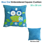 Blue Owl Embroidered Applique Square Cushion V442-ABR-CUSHION-OWL-BLUE-SQ