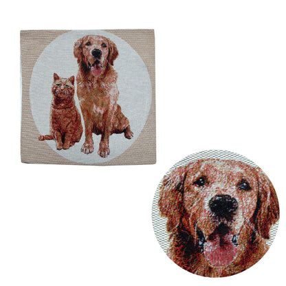Tapestry Pet Cat Dog Square Cushion Cover Design 2 V442-ABR-CUSHIONC-CATDOGDESIGN2-BROWN-SQ