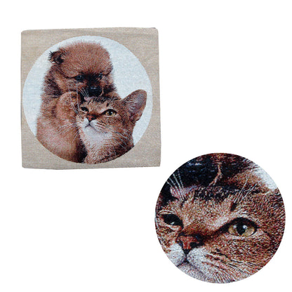Tapestry Pet Cat Dog Square Cushion Cover Design 3 V442-ABR-CUSHIONC-CATDOGDESIGN3-BROWN-SQ