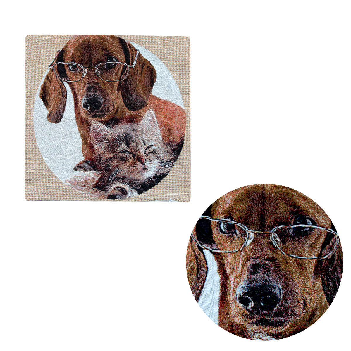 Tapestry Pet Cat Dog Square Cushion Cover Design 4 V442-ABR-CUSHIONC-CATDOGDESIGN4-BROWN-SQ