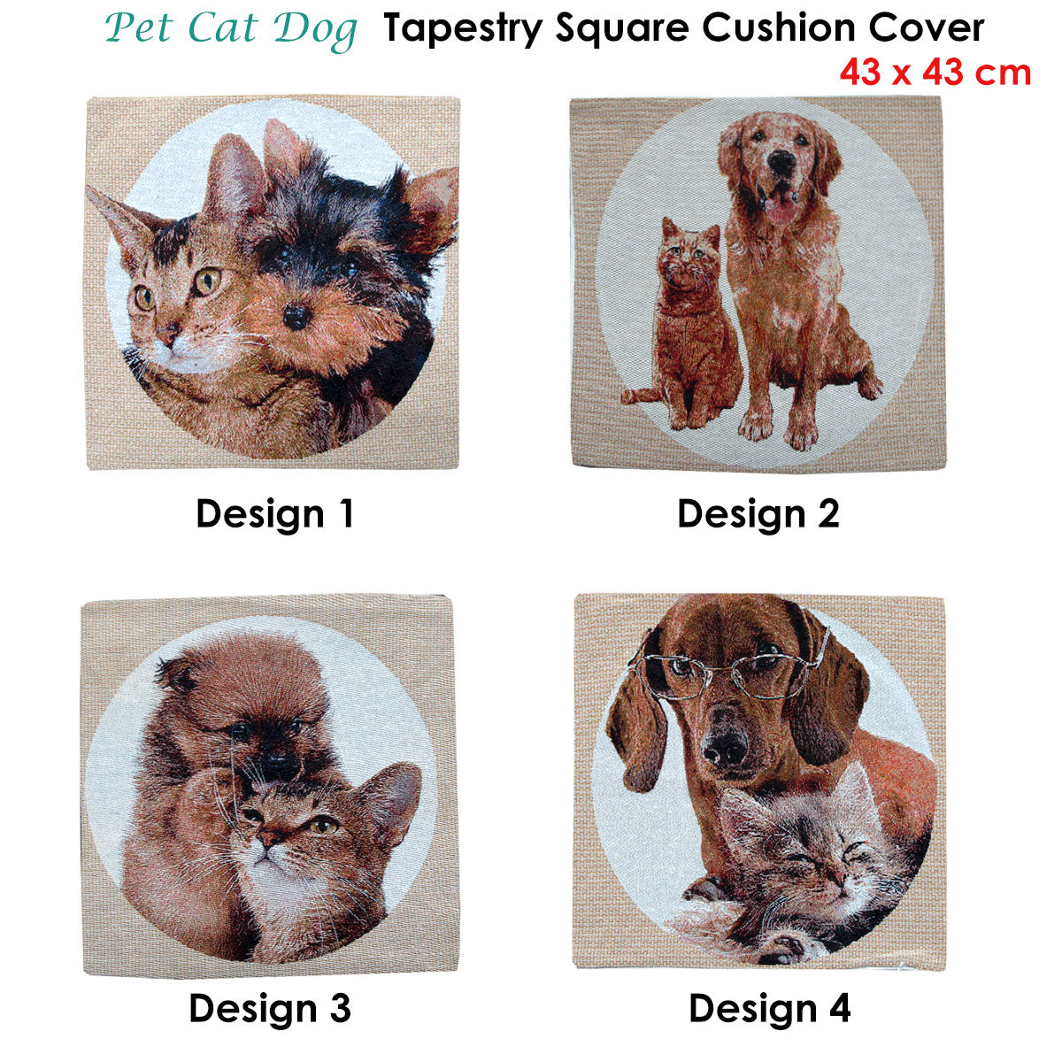 Tapestry Pet Cat Dog Square Cushion Cover Design 4 V442-ABR-CUSHIONC-CATDOGDESIGN4-BROWN-SQ