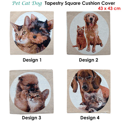 Tapestry Pet Cat Dog Square Cushion Cover Design 4 V442-ABR-CUSHIONC-CATDOGDESIGN4-BROWN-SQ