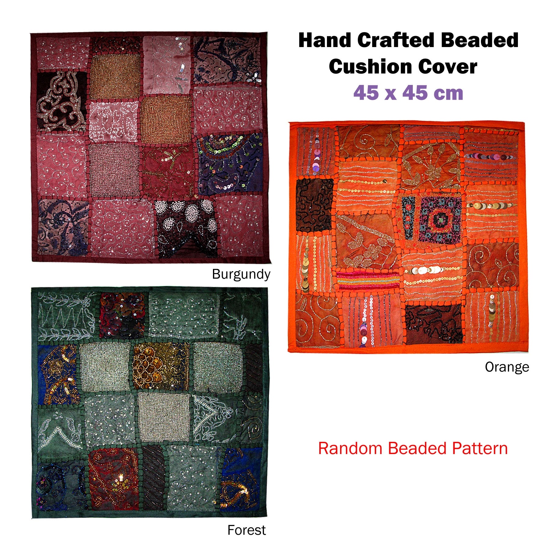 Hand Crafted Beaded Cushion Cover Forest V442-ABR-CUSHIONC-HANDCRAFTEDBEAD-FOREST-SQ