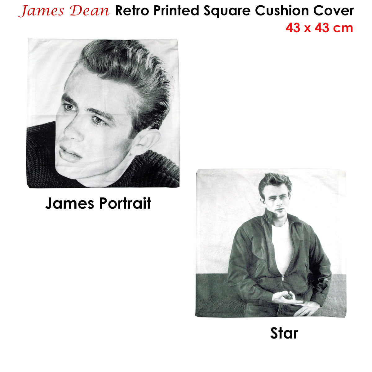 James Dean Star Square Cushion Cover V442-ABR-CUSHIONC-JAMESDEANSTAR-GREY-SQ