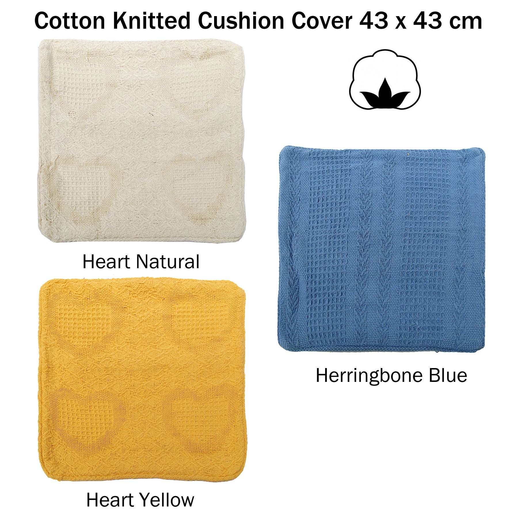 Cotton Knitted Cushion Cover Heart Natural V442-ABR-CUSHIONC-KNITTEDHEART-NATURAL-SQ