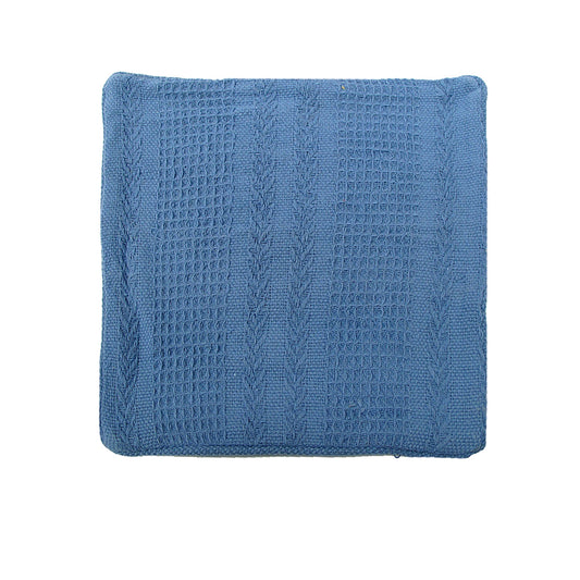 Cotton Knitted Cushion Cover Herringbone Blue V442-ABR-CUSHIONC-KNITTEDHERRINGB-BLUE-SQ
