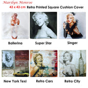 Marilyn Monroe Retro Cars Square Cushion Cover V442-ABR-CUSHIONC-MMRETROCARS-TAUPE-SQ
