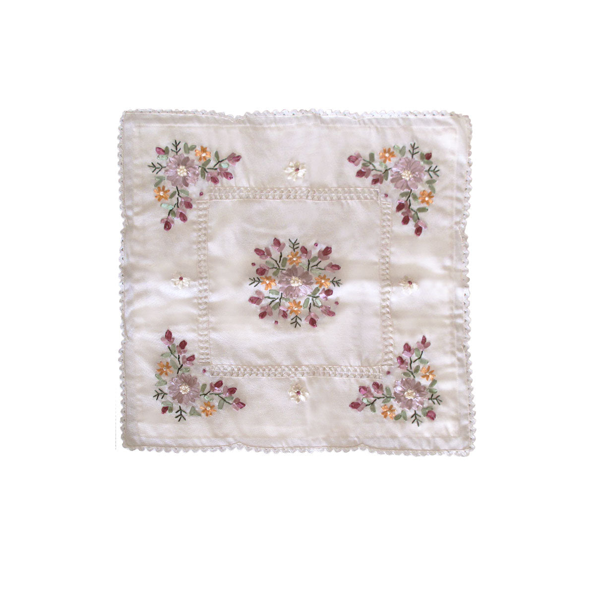 Victoriana Cream Applique Embroidered Cushion Cover 45 x 45 cm V442-ABR-CUSHIONC-VICTORIANA-CREAM-SQ