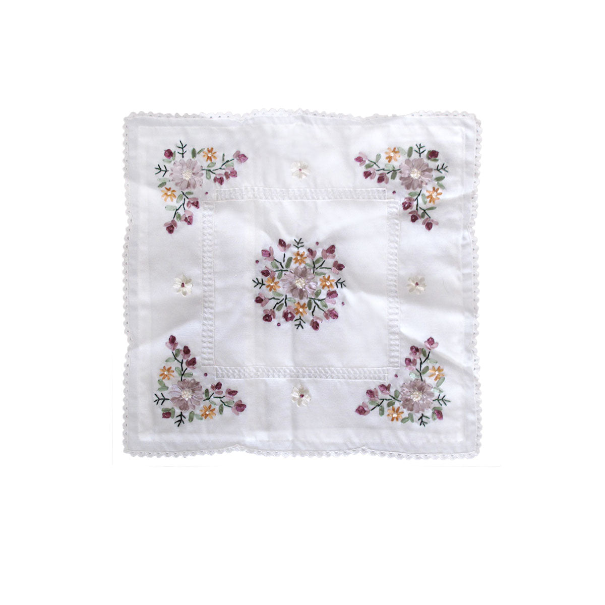 Victoriana White Applique Embroidered Cushion Cover 45 x 45 cm V442-ABR-CUSHIONC-VICTORIANA-WHITE-SQ