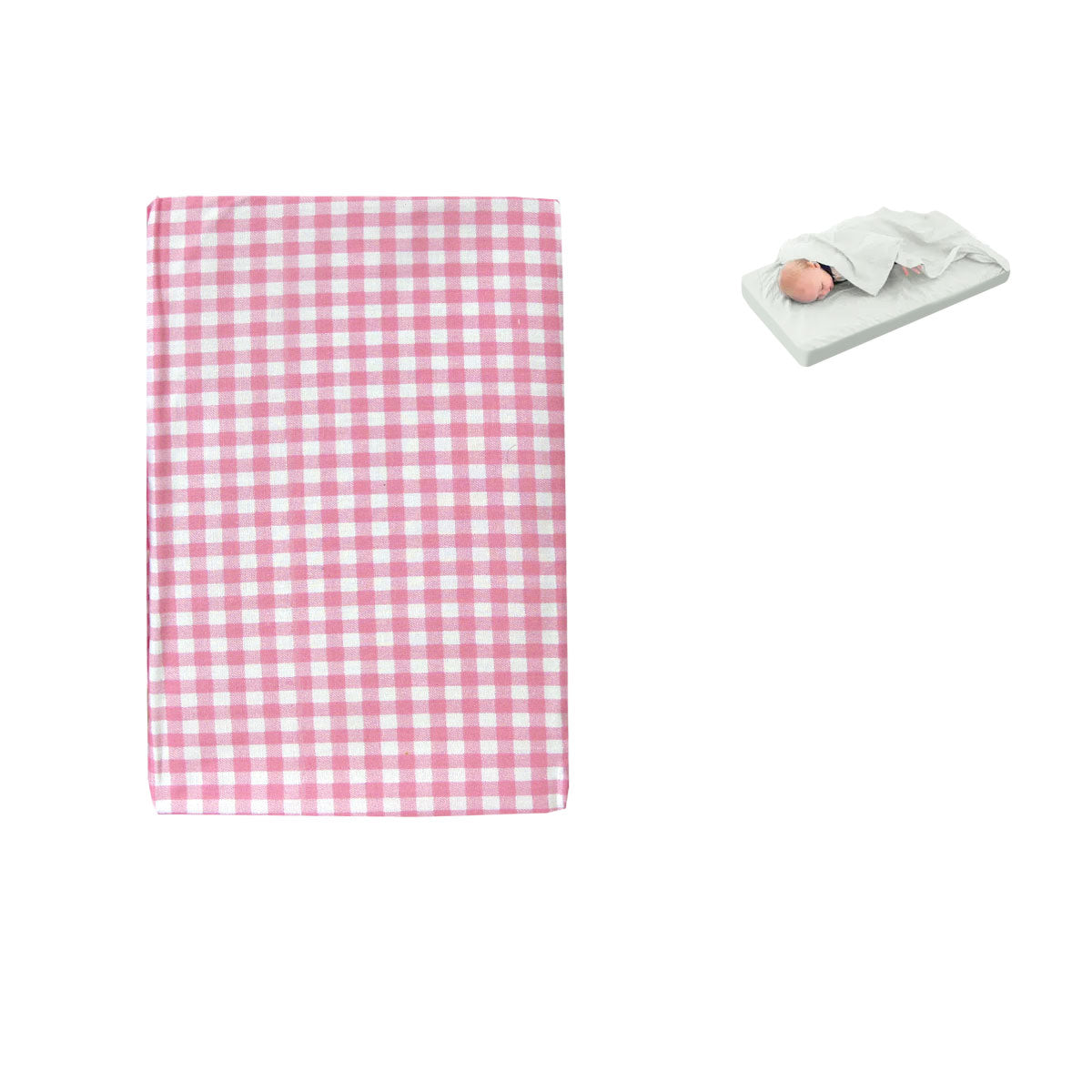 Checked Pink Bassinet Fitted Sheet with a Flat Sheet Sewed Attached V442-ABR-FITTEDS-BASSINETCHECKED-PINK-CT
