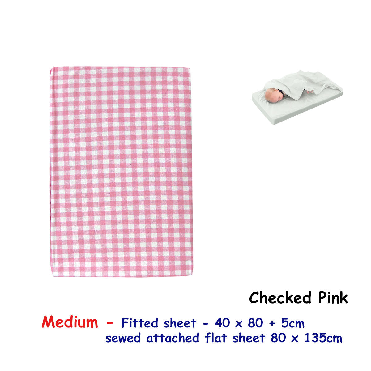Checked Pink Bassinet Fitted Sheet with a Flat Sheet Sewed Attached V442-ABR-FITTEDS-BASSINETCHECKED-PINK-CT