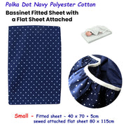 Polka Dot Navy Polyester Cotton Bassinet Fitted Sheet with a Flat Sheet Sewed Attached V442-ABR-FITTEDS-BASSINETPOLKADOT-NAVY-CT